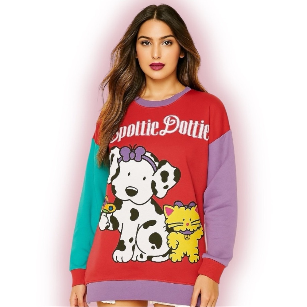 Sanrio Spottie Dottie  and Sassy Colorblock Crewneck Sweater